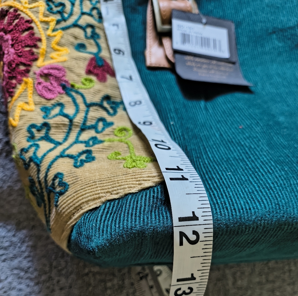 Purva Hand Made Floral Embroidered Green Corduroy Tote Bag Bobo Workwear Hippie - Picture 12 of 15